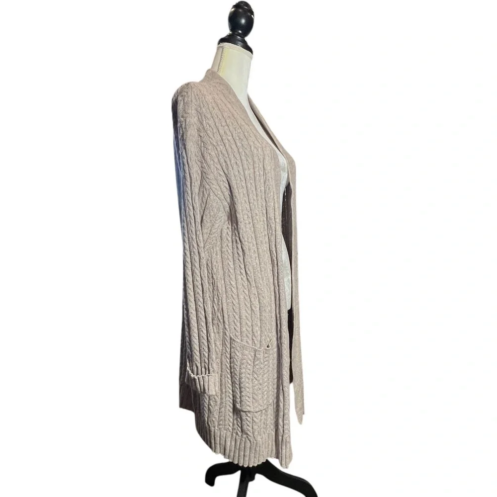 J. Jill Cable Knit Wool Blend Open Front Long Cardigan Cream Size L - Picture 4 of 8